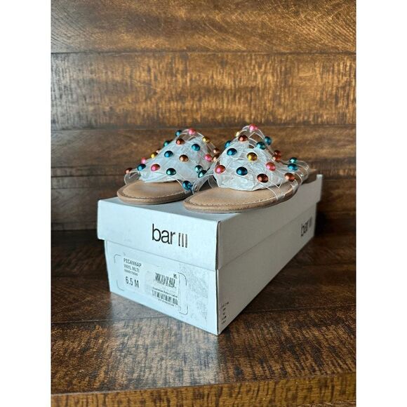 NWT Women's Bar III Pecan Multi Colored Strap Slide Sandal Size 6.5 - Picture 1 of 5